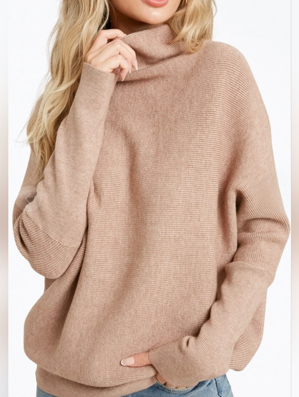 Bluivy Ribbed Slouch Neck Dolman Pullover Sweater